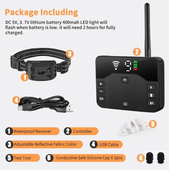 Recinto Elettrico per Cani Senza Fili e Collare di Addestramento con Shock Elettrico Vibrazione Regolabile Sistema Contenimento Animali Domestici Confini Personalizzabili