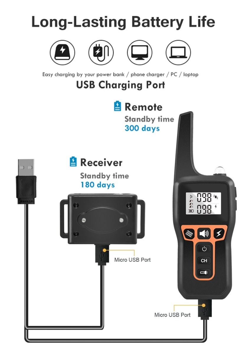 Collare di addestramento per cani PD 529-1-TIO elettrico fino a 1000m modalità regolabili impermeabile ricaricabile accessorio per animali domestici strumento di addestramento sicuro