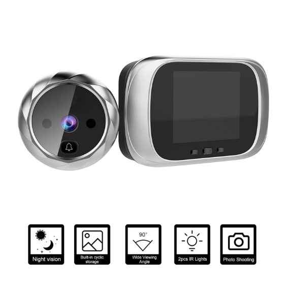 Videocitofono digitale con spioncino per porta, telecamera e campanello, schermo da 2,8 pollici, visione notturna, scatto foto, monitoraggio digitale della porta per la sicurezza domestica