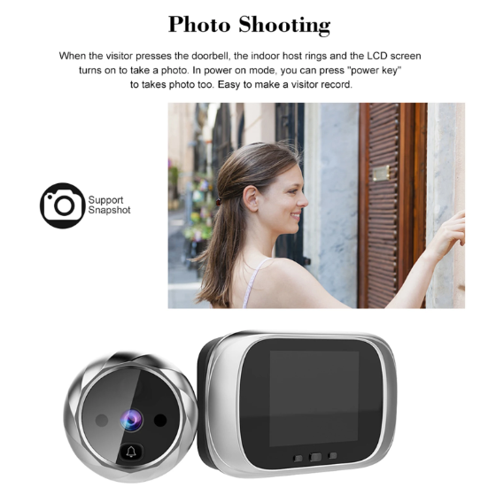 Videocitofono digitale con spioncino per porta, telecamera e campanello, schermo da 2,8 pollici, visione notturna, scatto foto, monitoraggio digitale della porta per la sicurezza domestica