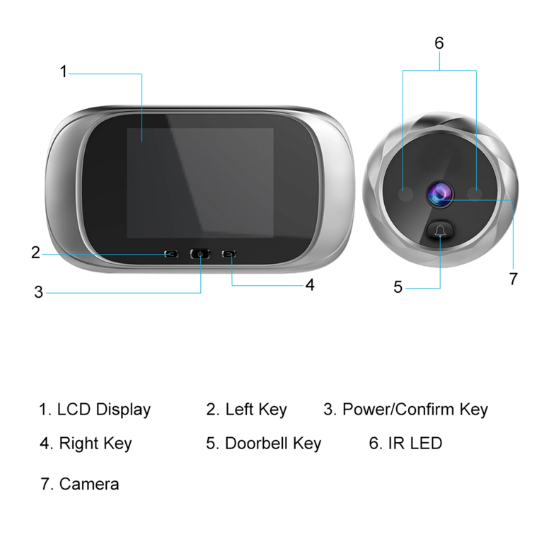 Videocitofono digitale con spioncino per porta, telecamera e campanello, schermo da 2,8 pollici, visione notturna, scatto foto, monitoraggio digitale della porta per la sicurezza domestica