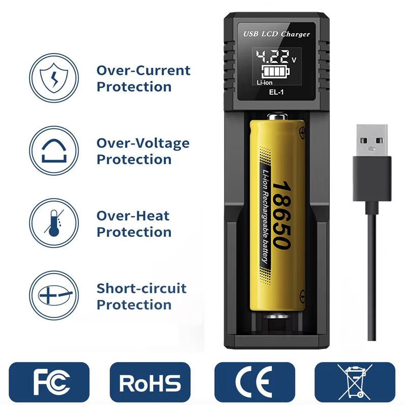 Caricabatterie Intelligente USB LCD per Batterie Ricaricabili 18650 e Ni-MH AA AAA Monitoraggio Ricarica con Display LCD Compatibilità Versatile e Gestione Efficiente delle Batterie