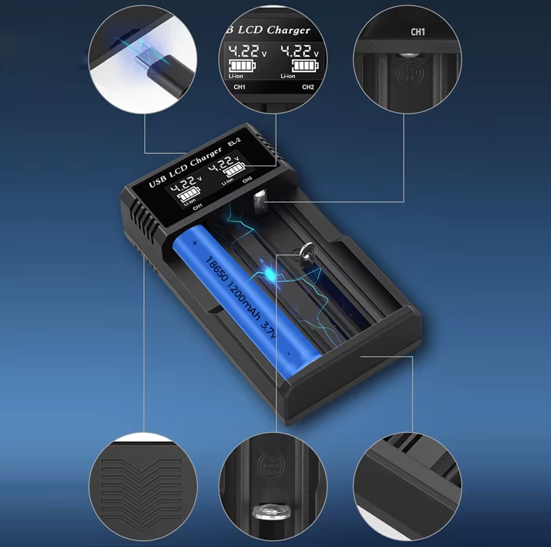 Caricabatterie Intelligente USB LCD per Batterie Ricaricabili 18650 e Ni-MH AA AAA Monitoraggio Ricarica con Display LCD Compatibilità Versatile e Gestione Efficiente delle Batterie