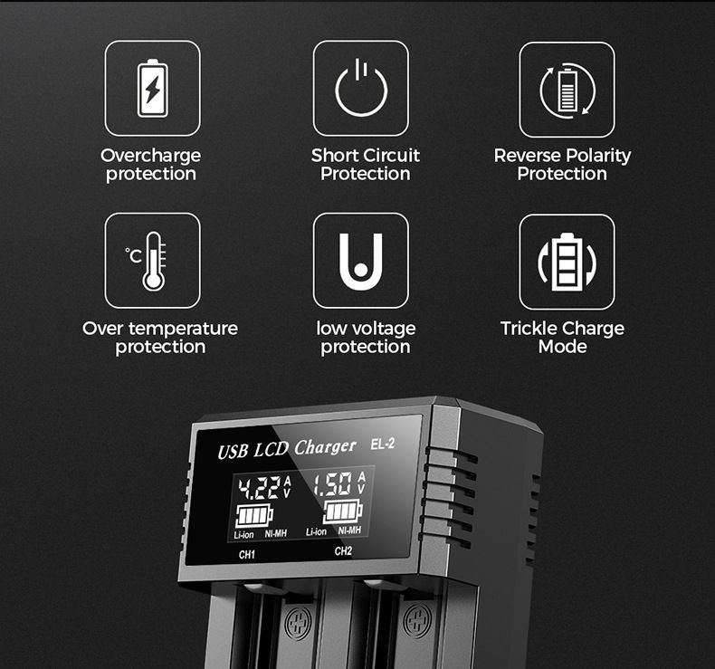 Caricabatterie Intelligente USB LCD per Batterie Ricaricabili 18650 e Ni-MH AA AAA Monitoraggio Ricarica con Display LCD Compatibilità Versatile e Gestione Efficiente delle Batterie