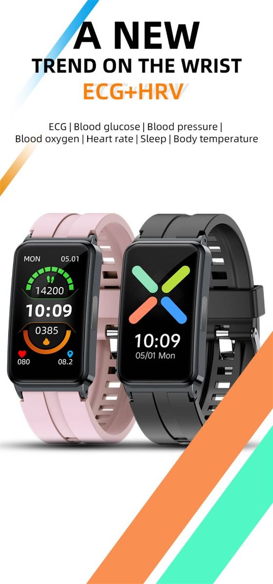 EP01 Smartwatch Bracciale Fitness Tracker: Glucosio, ECG, HRV, Cardio, Temp. 1.47" HD Impermeabile