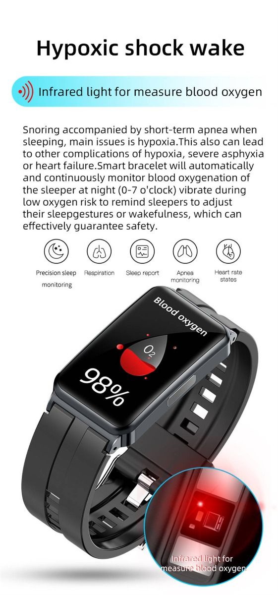 EP01 Smartwatch Bracciale Fitness Tracker: Glucosio, ECG, HRV, Cardio, Temp. 1.47" HD Impermeabile