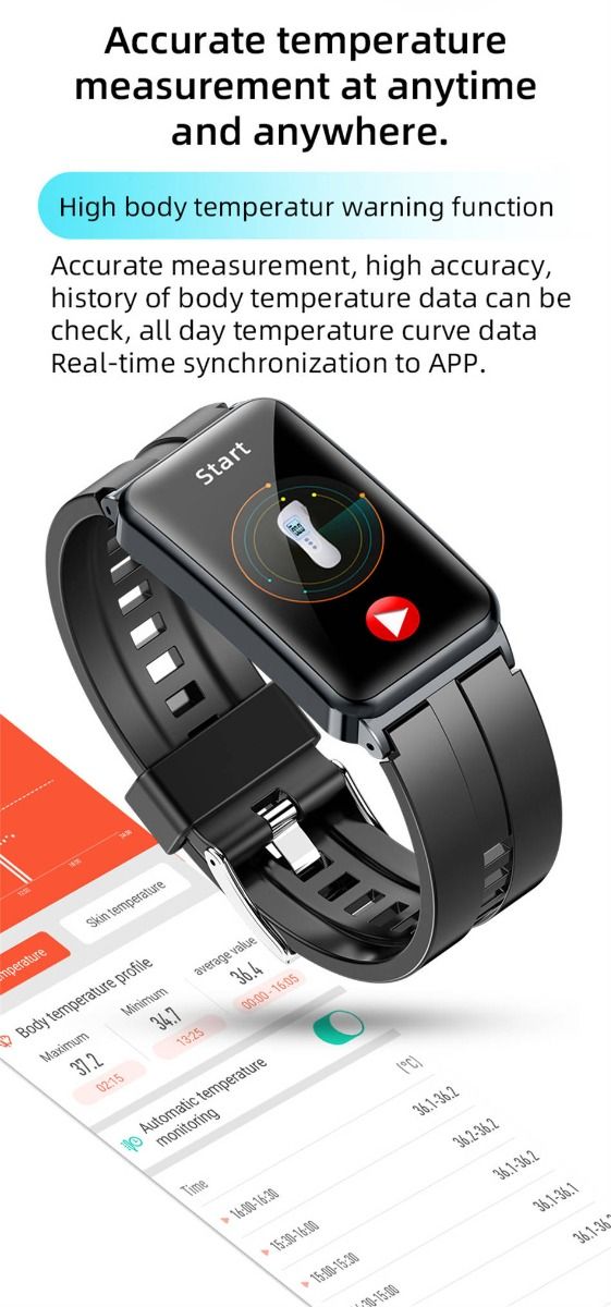 EP01 Smartwatch Bracciale Fitness Tracker: Glucosio, ECG, HRV, Cardio, Temp. 1.47" HD Impermeabile