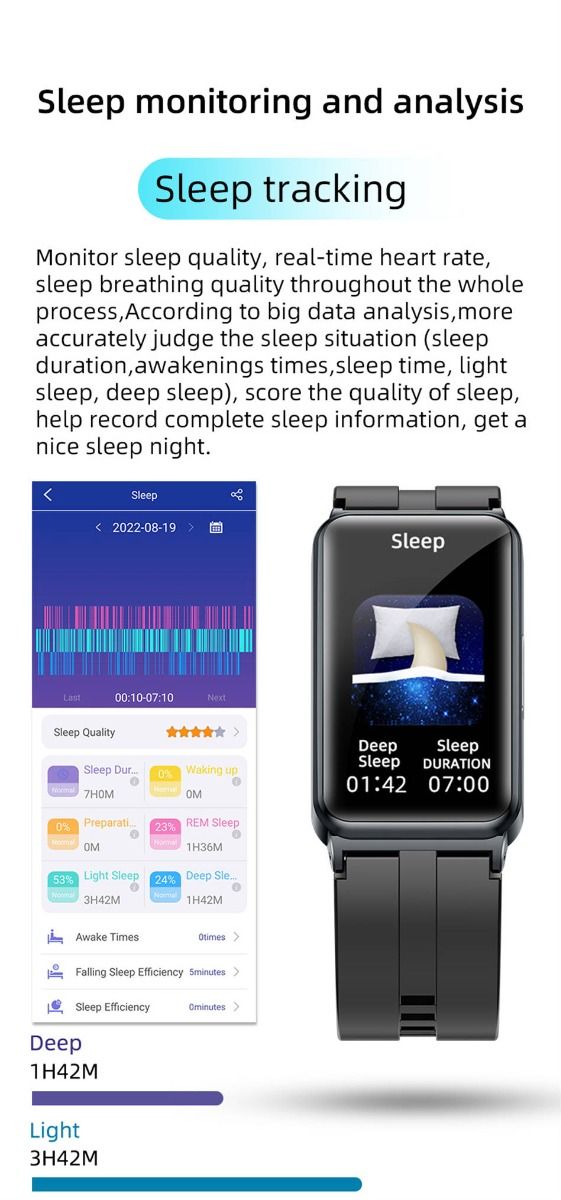 EP01 Smartwatch Bracciale Fitness Tracker: Glucosio, ECG, HRV, Cardio, Temp. 1.47" HD Impermeabile