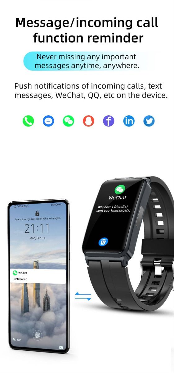 EP01 Smartwatch Bracciale Fitness Tracker: Glucosio, ECG, HRV, Cardio, Temp. 1.47" HD Impermeabile