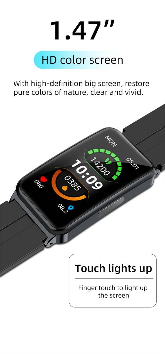 EP01 Smartwatch Bracciale Fitness Tracker: Glucosio, ECG, HRV, Cardio, Temp. 1.47" HD Impermeabile