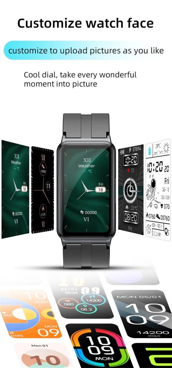 EP01 Smartwatch Bracciale Fitness Tracker: Glucosio, ECG, HRV, Cardio, Temp. 1.47" HD Impermeabile