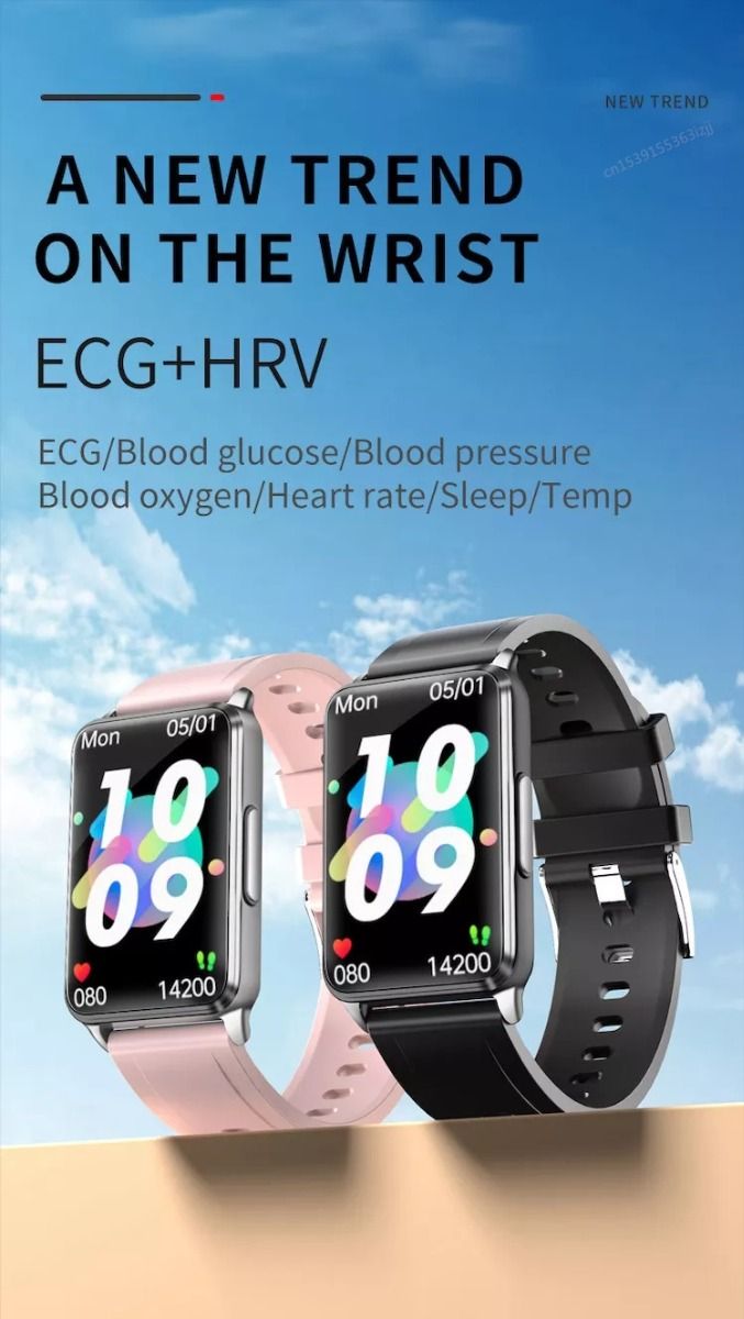EP02 Smart Watch Glicemia Zucchero ECG HRV, Rilevamento Temperatura Cardio Smart Bracelet Band Fitness Tracker 1.57" HD Impermeabile
