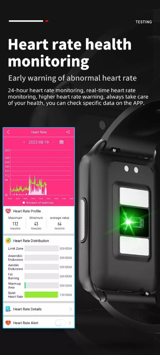 EP02 Smart Watch Glicemia Zucchero ECG HRV, Rilevamento Temperatura Cardio Smart Bracelet Band Fitness Tracker 1.57" HD Impermeabile