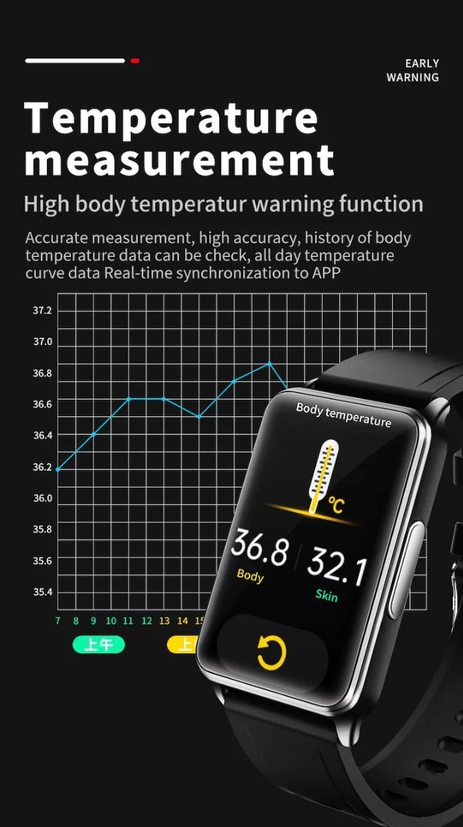 EP02 Smart Watch Glicemia Zucchero ECG HRV, Rilevamento Temperatura Cardio Smart Bracelet Band Fitness Tracker 1.57" HD Impermeabile