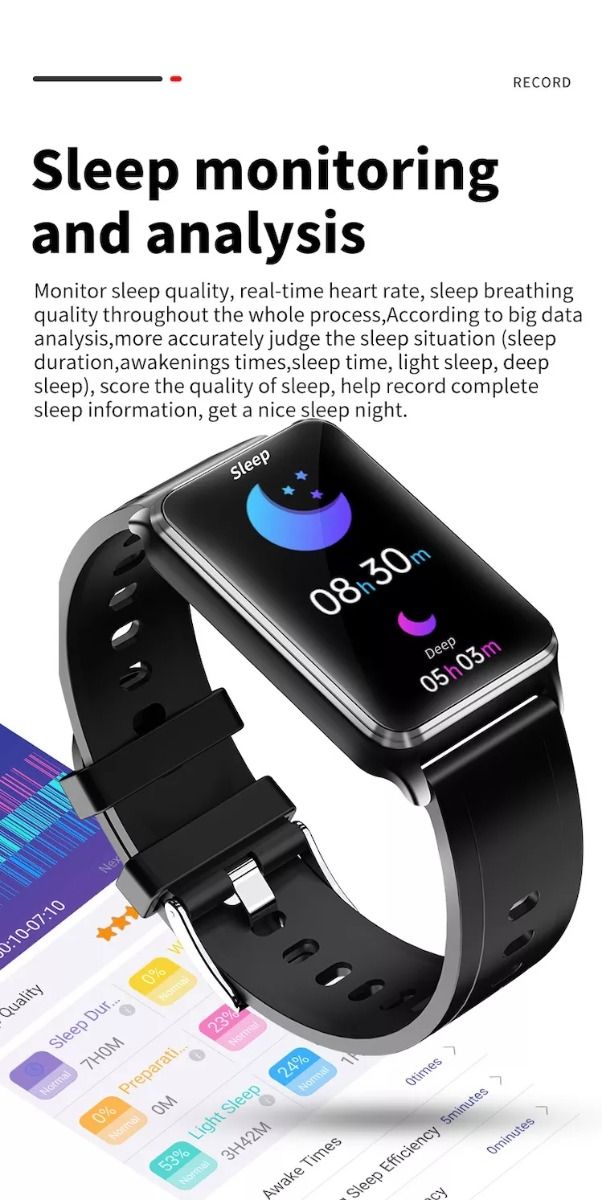 EP02 Smart Watch Glicemia Zucchero ECG HRV, Rilevamento Temperatura Cardio Smart Bracelet Band Fitness Tracker 1.57" HD Impermeabile