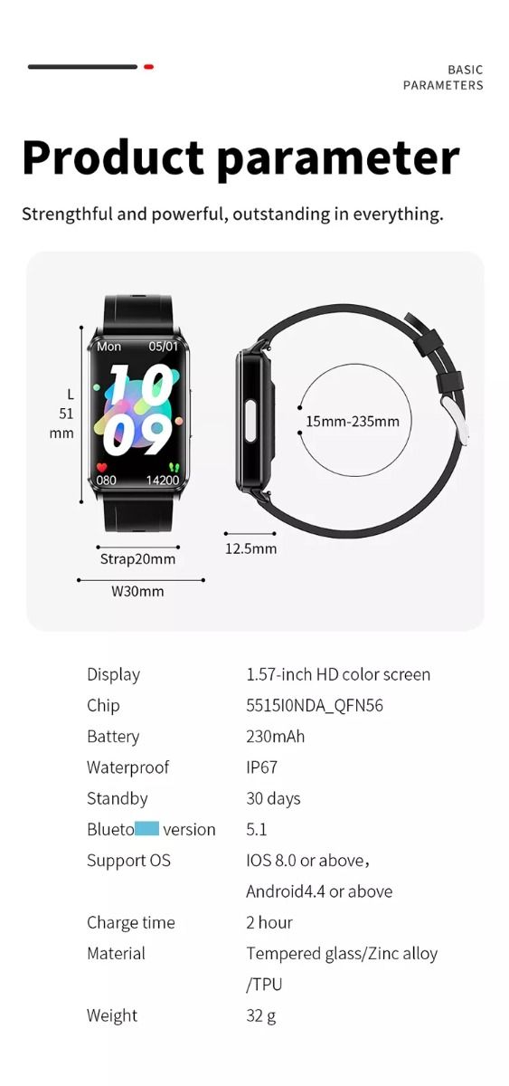 EP02 Smart Watch Glicemia Zucchero ECG HRV, Rilevamento Temperatura Cardio Smart Bracelet Band Fitness Tracker 1.57" HD Impermeabile