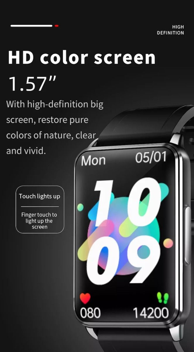 EP02 Smart Watch Glicemia Zucchero ECG HRV, Rilevamento Temperatura Cardio Smart Bracelet Band Fitness Tracker 1.57" HD Impermeabile