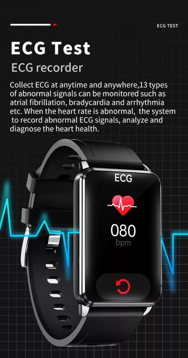 EP02 Smart Watch Glicemia Zucchero ECG HRV, Rilevamento Temperatura Cardio Smart Bracelet Band Fitness Tracker 1.57" HD Impermeabile