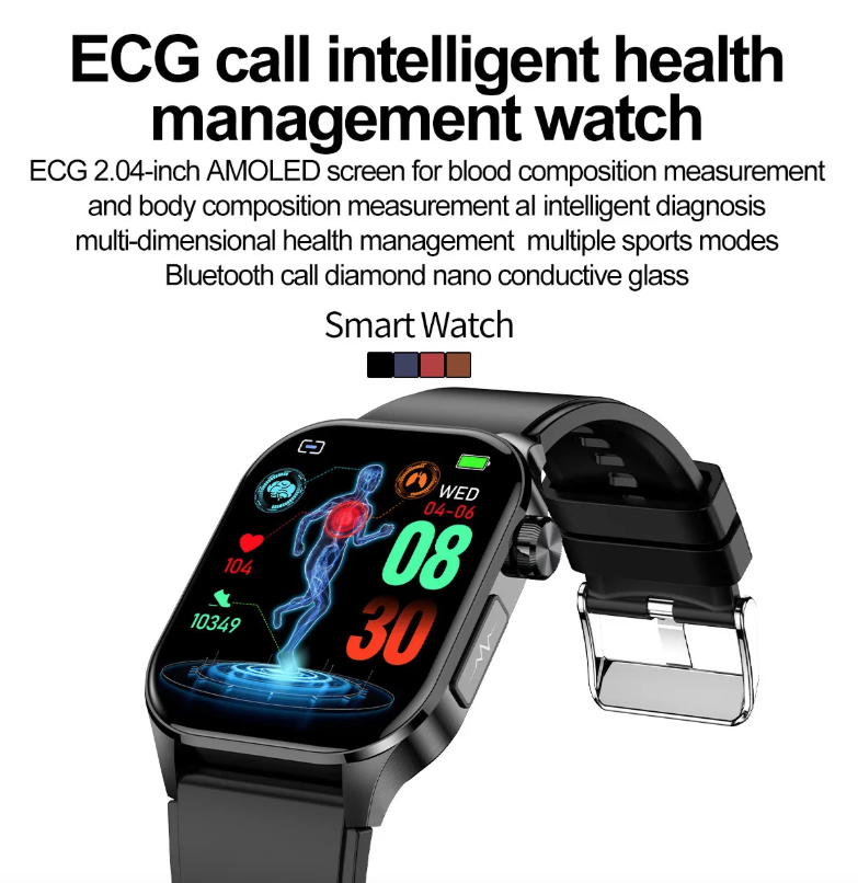 E580 Smartwatch per Glicemia, ECG, Frequenza Cardiaca, Pressione Sanguigna, Impermeabile IP68