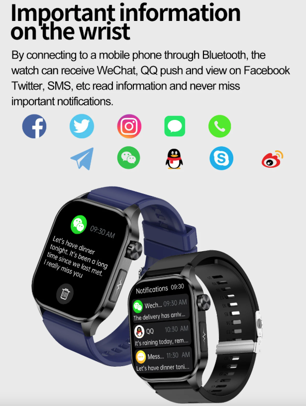 E580 Smartwatch per Glicemia, ECG, Frequenza Cardiaca, Pressione Sanguigna, Impermeabile IP68