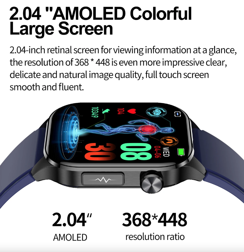 E580 Smartwatch per Glicemia, ECG, Frequenza Cardiaca, Pressione Sanguigna, Impermeabile IP68