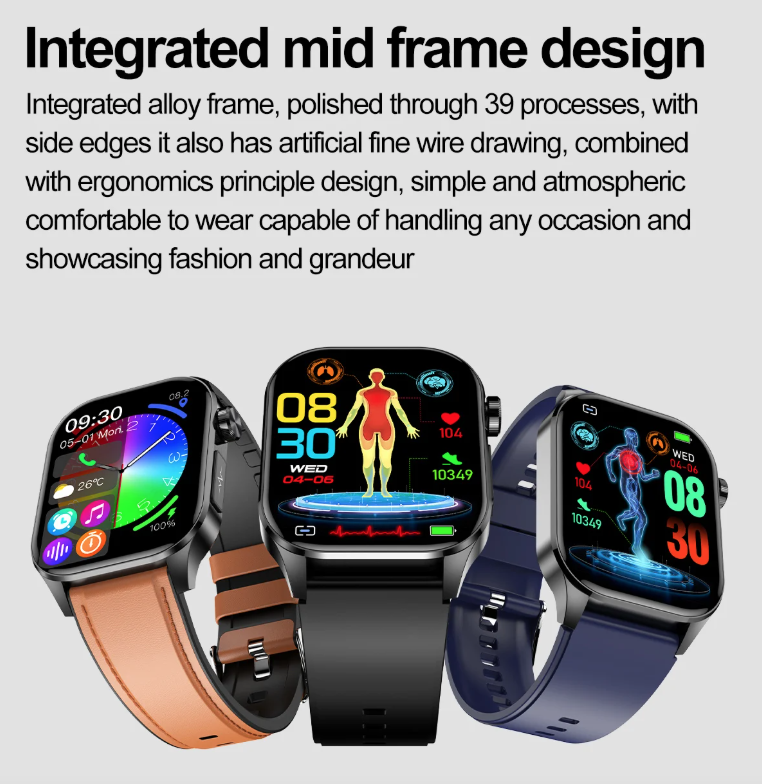 E580 Smartwatch per Glicemia, ECG, Frequenza Cardiaca, Pressione Sanguigna, Impermeabile IP68