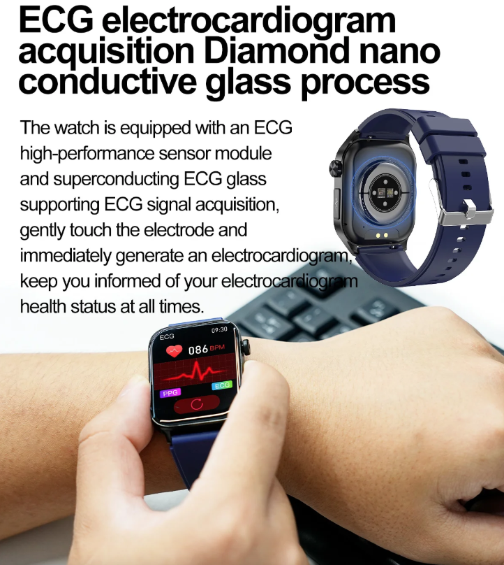 E580 Smartwatch per Glicemia, ECG, Frequenza Cardiaca, Pressione Sanguigna, Impermeabile IP68