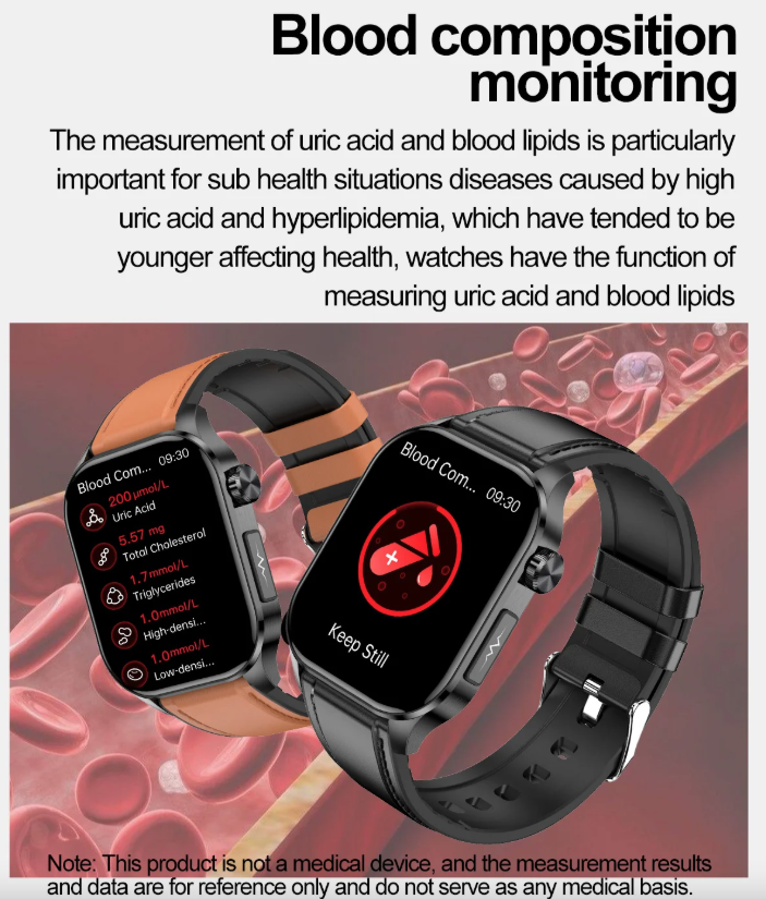 E580 Smartwatch per Glicemia, ECG, Frequenza Cardiaca, Pressione Sanguigna, Impermeabile IP68