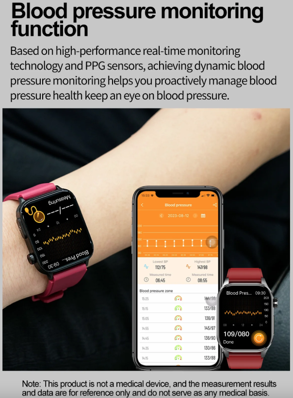 E580 Smartwatch per Glicemia, ECG, Frequenza Cardiaca, Pressione Sanguigna, Impermeabile IP68