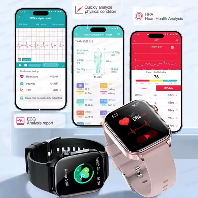 ET585 ECG+PPG AI Diagnosi Sanitaria Smartwatch Uomo Donna Orologio Lipidi Sangue BP Acido Urico Frequenza Cardiaca