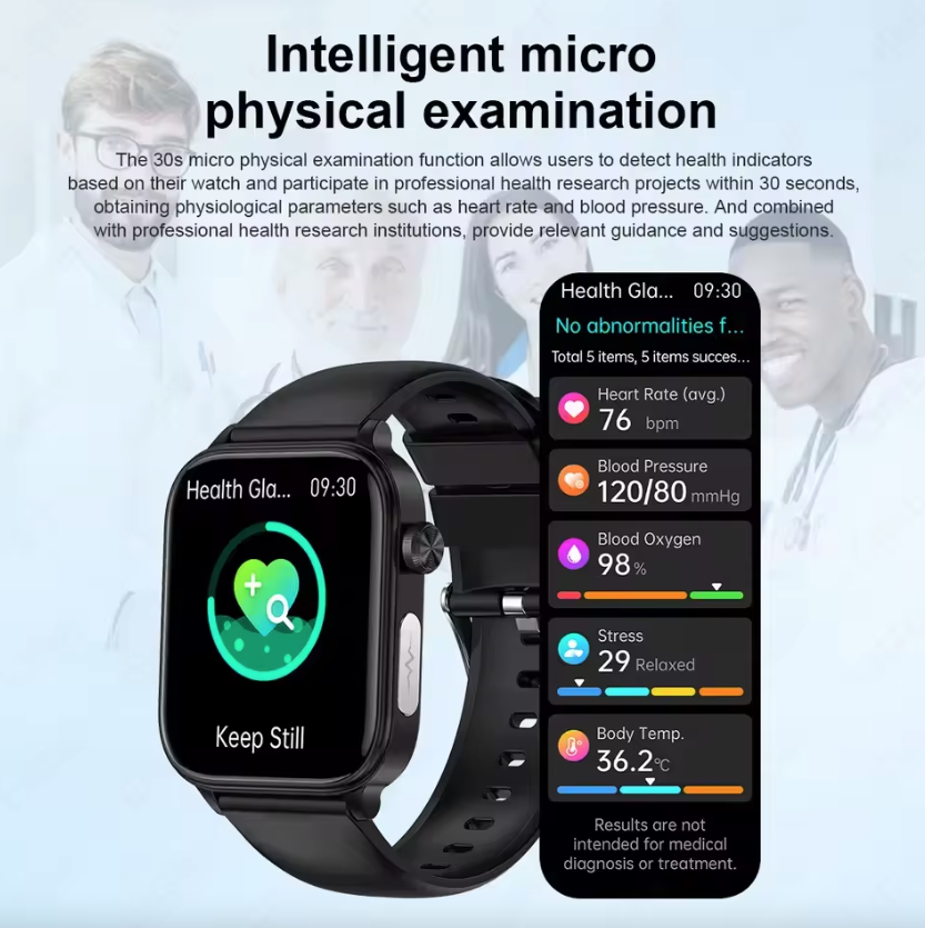 ET585 ECG+PPG AI Diagnosi Sanitaria Smartwatch Uomo Donna Orologio Lipidi Sangue BP Acido Urico Frequenza Cardiaca