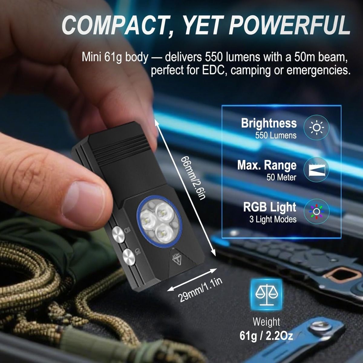 Torcia EV30: Mini, 550 Lumen, Luce UV 365nm e Ricaricabile USB-C Tascabile!