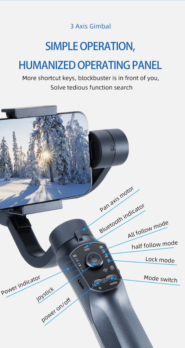 F10 Pro Stabilizzatore 3 Assi per Telefono, Gimbal per Riprese Cinematografiche su Dispositivo Mobile con Compatibilità Smartphone e Riconoscimento Facciale