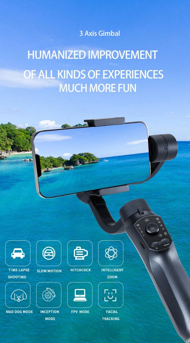 F10 Pro Stabilizzatore 3 Assi per Telefono, Gimbal per Riprese Cinematografiche su Dispositivo Mobile con Compatibilità Smartphone e Riconoscimento Facciale