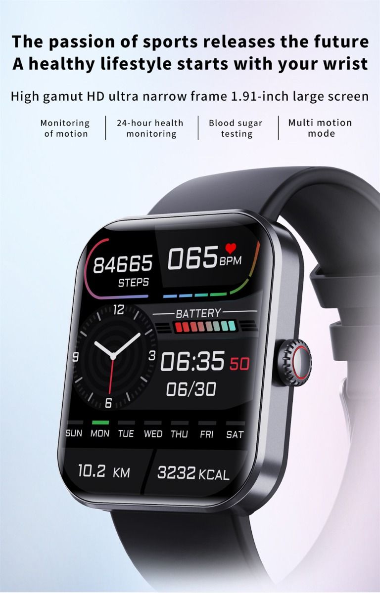 F57L Smartwatch Glicemia Pressione Sanguigna Frequenza Cardiaca Monitoraggio della Temperatura Monitoraggio Sportivo 1.91 Pollici Sn