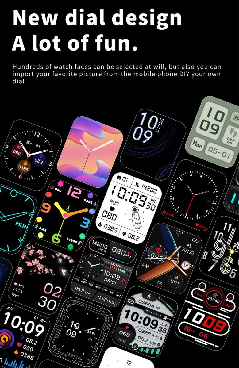 F57L Smartwatch Glicemia Pressione Sanguigna Frequenza Cardiaca Monitoraggio della Temperatura Monitoraggio Sportivo 1.91 Pollici Sn