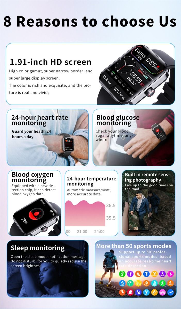 F57L Smartwatch Glicemia Pressione Sanguigna Frequenza Cardiaca Monitoraggio della Temperatura Monitoraggio Sportivo 1.91 Pollici Sn