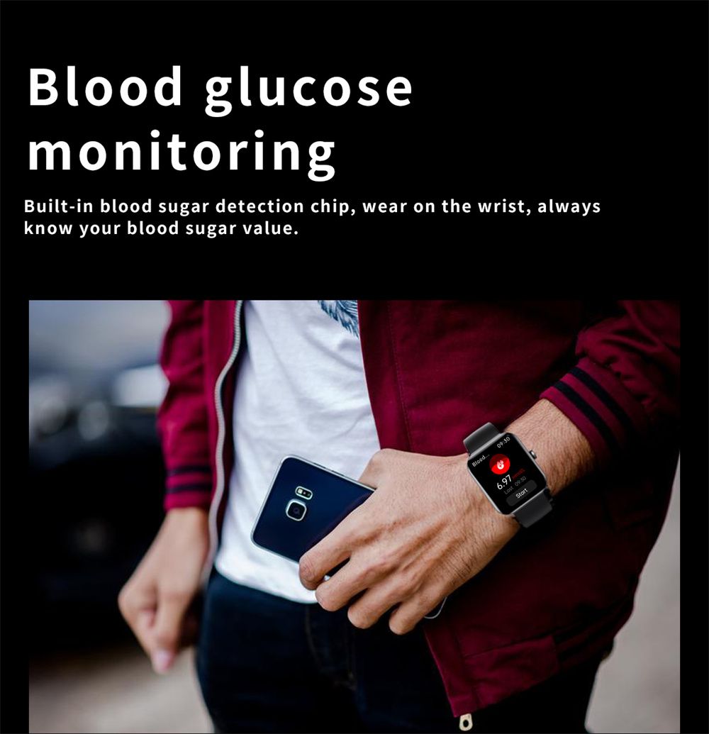 F57L Smartwatch Glicemia Pressione Sanguigna Frequenza Cardiaca Monitoraggio della Temperatura Monitoraggio Sportivo 1.91 Pollici Sn