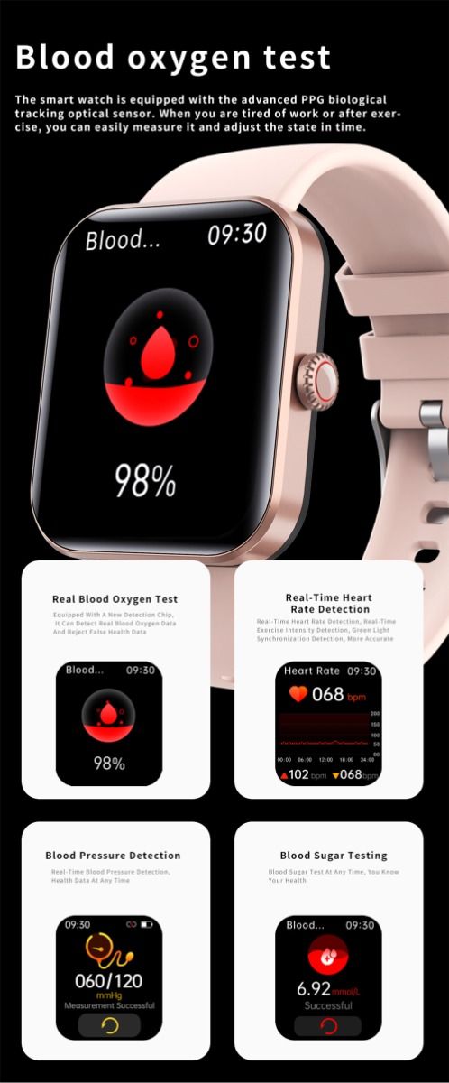F57L Smartwatch Glicemia Pressione Sanguigna Frequenza Cardiaca Monitoraggio della Temperatura Monitoraggio Sportivo 1.91 Pollici Sn