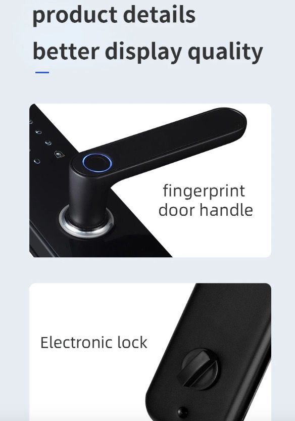 Serratura elettronica intelligente per porta con impronta digitale biometrica, ingresso senza chiave, design elegante, sicurezza domestica adatta alle famiglie.