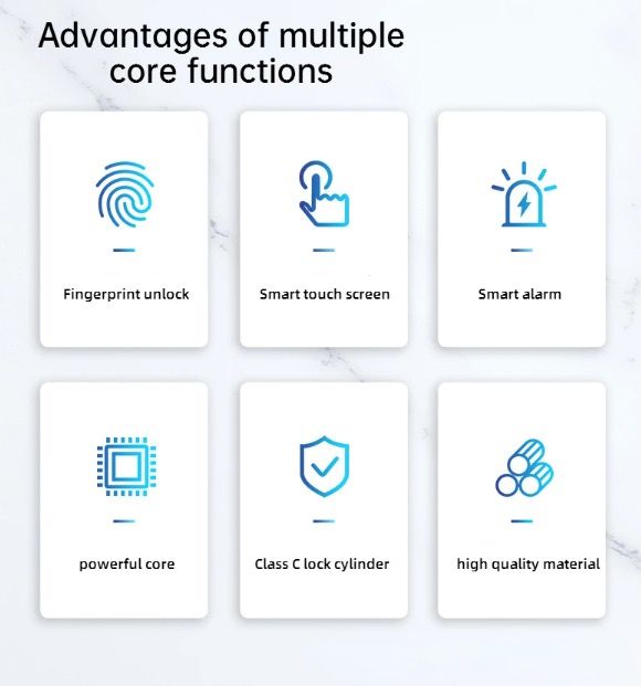 Serratura elettronica intelligente per porta con impronta digitale biometrica, ingresso senza chiave, design elegante, sicurezza domestica adatta alle famiglie.