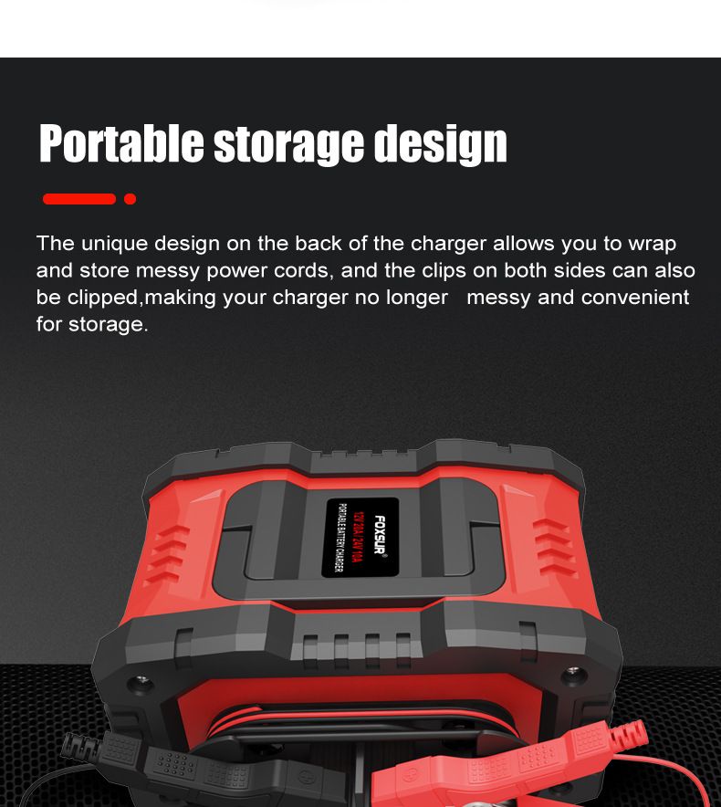 FOXSUR 20A Caricabatterie Portatile per Auto 12V 24V per Moto Camion AGM LiFePO4 Batteria al Piombo Acido Manutenzione