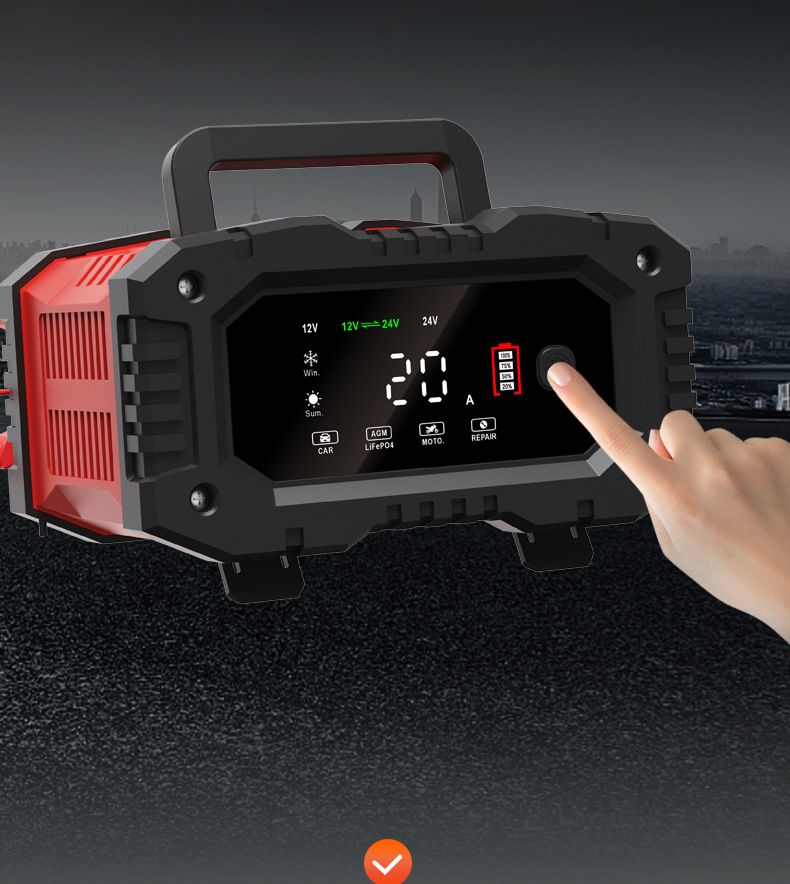 FOXSUR 20A Caricabatterie Portatile per Auto 12V 24V per Moto Camion AGM LiFePO4 Batteria al Piombo Acido Manutenzione
