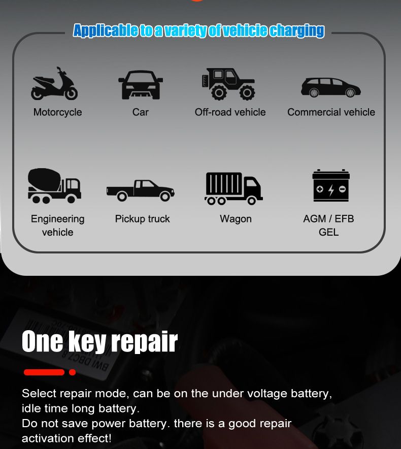 FOXSUR 20A Caricabatterie Portatile per Auto 12V 24V per Moto Camion AGM LiFePO4 Batteria al Piombo Acido Manutenzione