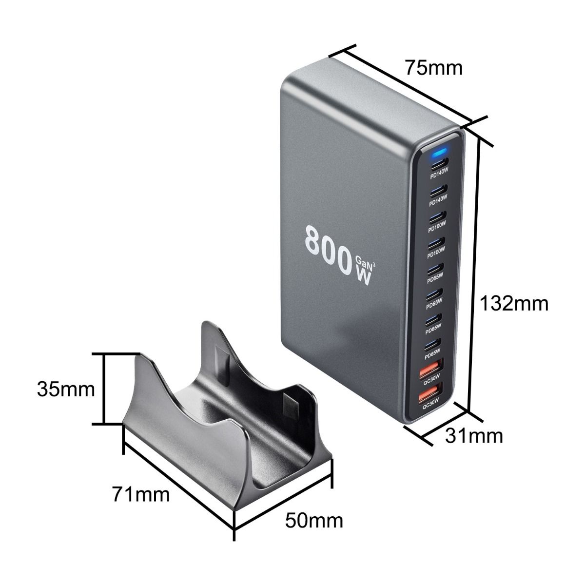 Caricatore USB C 800W GaN III Pro 10 Porte PD PPS 140W per MacBook Pro iPhone Ricarica Veloce