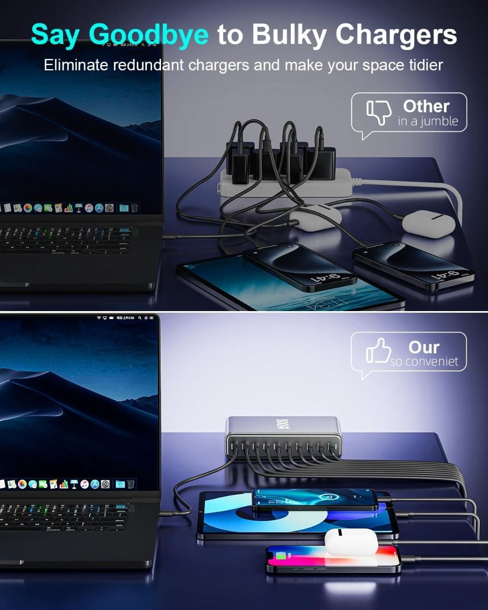 Caricatore USB C 800W GaN III Pro 10 Porte PD PPS 140W per MacBook Pro iPhone Ricarica Veloce