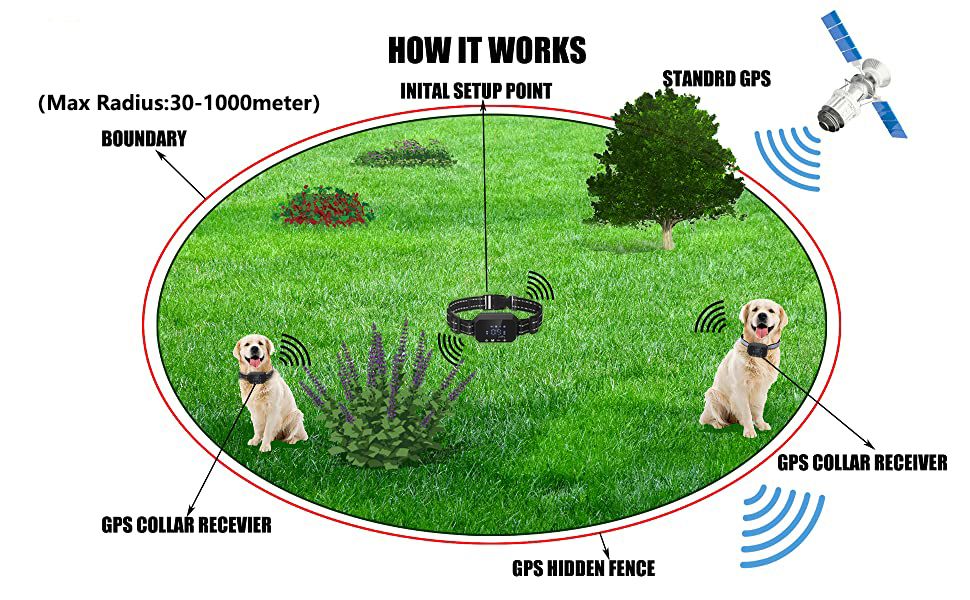 Recinto per cani senza fili GPS per esterni, dispositivo di recinzione per animali domestici con portata 3280 Ft, facile installazione per la sicurezza e la libertà degli animali domestici.