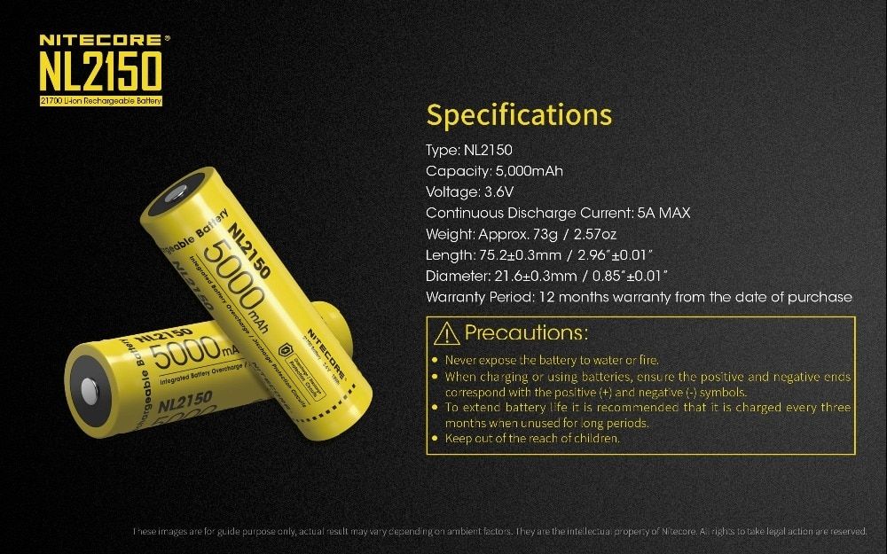 NITECORE NL2150 5000mAh 3.6V 21700 Batteria Ricaricabile per torcia ad alta potenza, drone, attrezzatura outdoor
