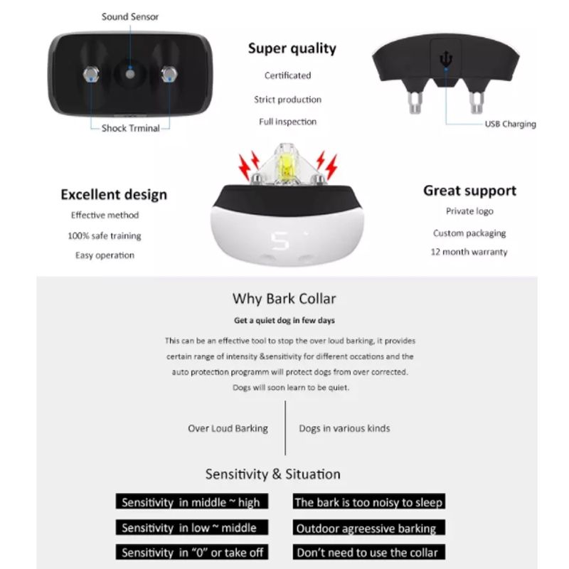 Collare Antibark Impermeabile IP67 Touch Screen Innovativo per Addestramento Cani Relazione Cane Proprietario Soluzione Abbaio Eccessivo Collare Shock Statico Ricaricabile