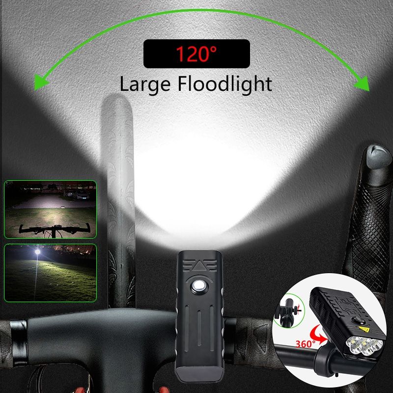 Luci anteriori per bicicletta TK5 5000 lumen, ricaricabili via USB, impermeabili, super luminose, con modalità multiple per ciclismo.